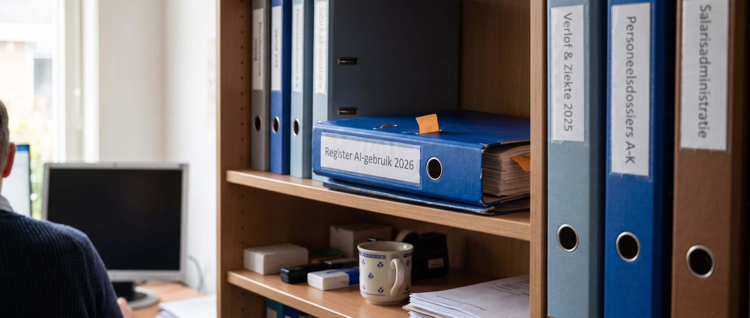 Ordner op een plank met het etiket register AI-gebruik